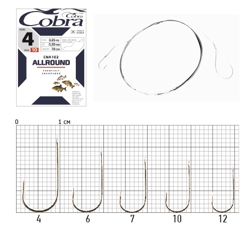 картинка Крючки с поводком Cobra ALLROUND 70cm, 0,12mm, разм.12, 10шт. от магазина Fisherman Market