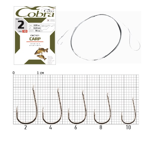 картинка Крючки с поводком Cobra CARP 70cm, 0,14mm, разм.10, 10шт. от магазина Fisherman Market