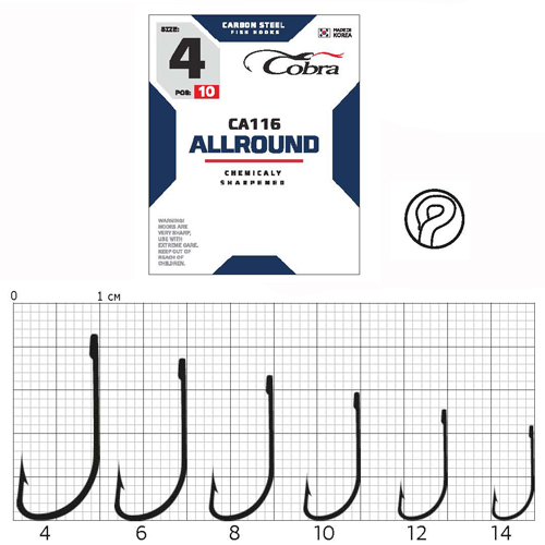 картинка Крючки Cobra ALLROUND сер. CA116 разм. 006 10шт. от магазина Fisherman Market