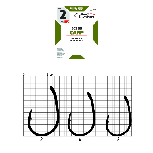 картинка Крючки Cobra CARP сер. CC306 разм. 006 10шт. от магазина Fisherman Market