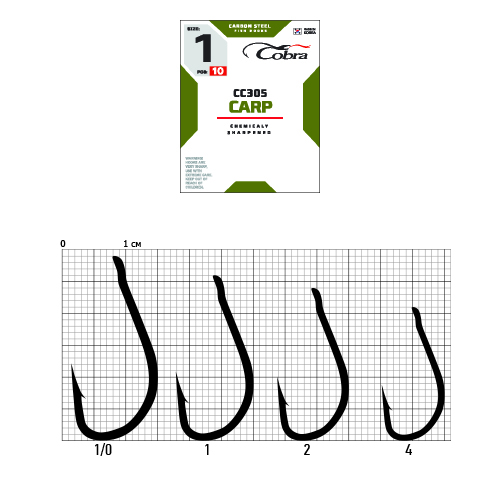 картинка Крючки Cobra CARP сер. CC305 разм. 001 10шт. от магазина Fisherman Market