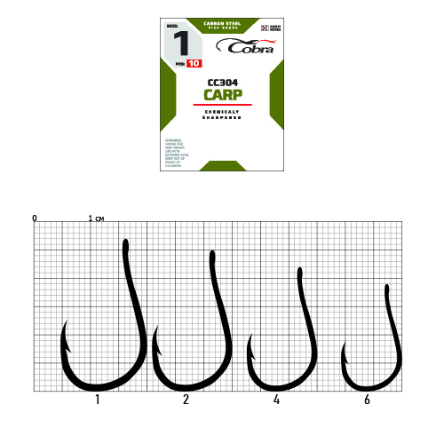 картинка Крючки Cobra CARP сер. CC304 разм. 001 10шт. от магазина Fisherman Market
