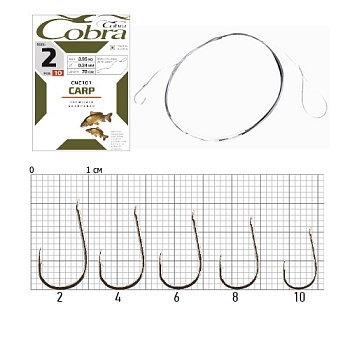 картинка Крючки с поводком Cobra CARP 70cm, 0,14mm, разм.10, 10шт. от магазина Fisherman Market