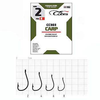 картинка Крючки Cobra CARP сер. CC303 разм.002 8шт. от магазина Fisherman Market
