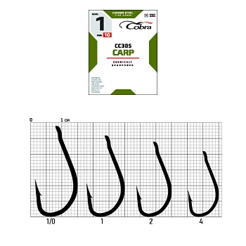 картинка Крючки Cobra CARP сер. CC305 разм. 001 10шт. от магазина Fisherman Market